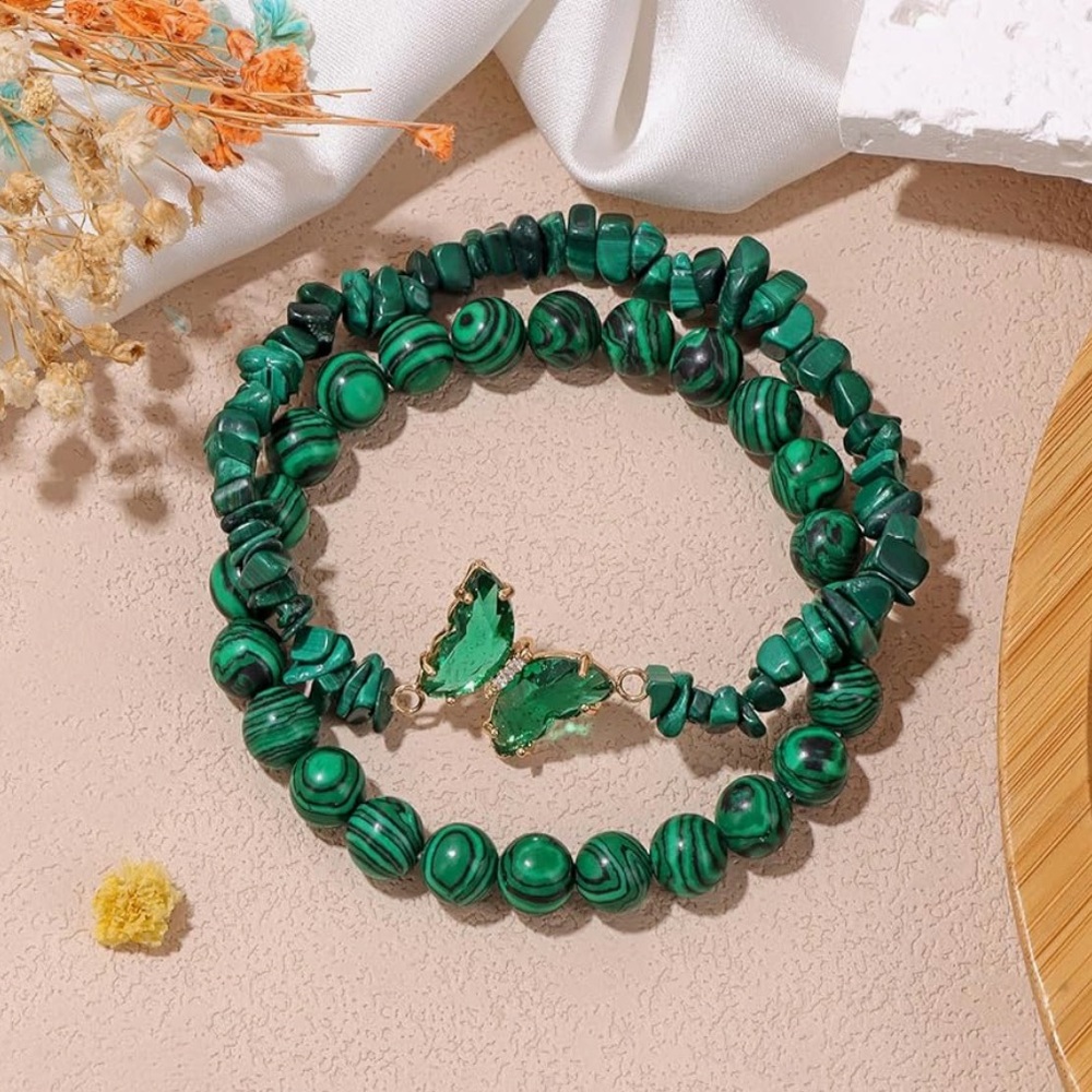 🆕New 2 Piece Healing Malachite Butterfly Bracelets